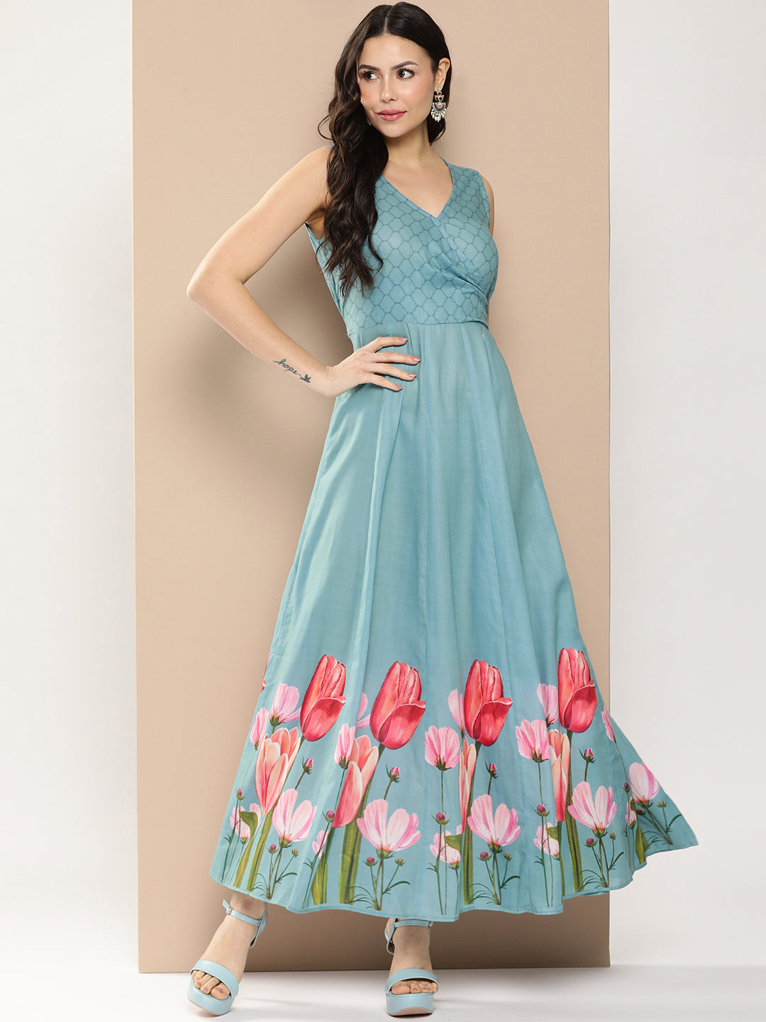 Buy Blue Color Long Gown Online on Fresh Look Fashion
